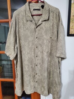 AXIS 100% Silk Shirt 4XL Beige Leaf Jacquard Button Down Resort Quiet Luxury